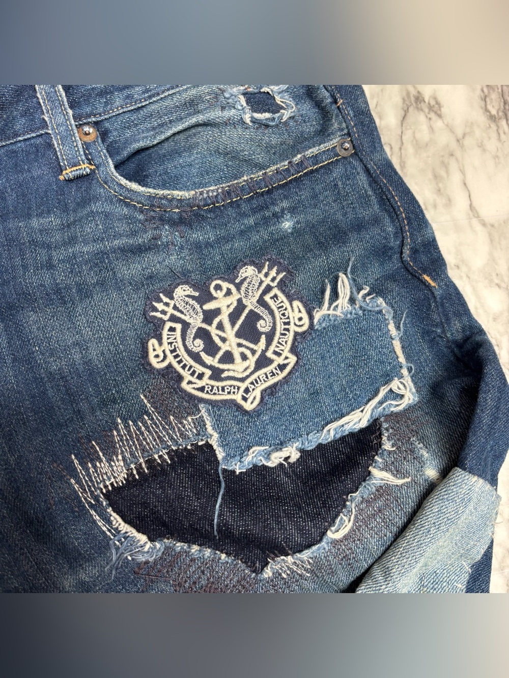POLO RALPH LAUREN Astor Slim Boyfriend Patchwork Denim Jeans Size 31 blue cotton - Picture 6 of 9